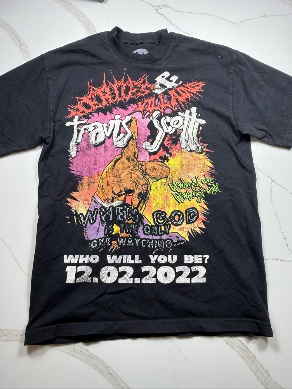 Travis Scott Black Tee with Pink Yellow Orange Graphic